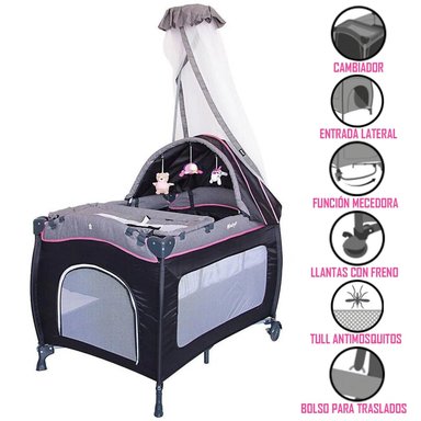 CUNA CORRAL EBABY 716 ROSADO MECEDORA SALLY