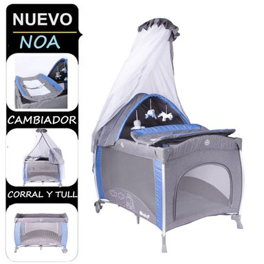CUNA CORRAL EBABY NOA780 MULTICOLOR CON LLANTAS Y FRENO