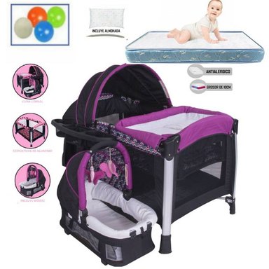 CUNA CORRAL EBABY ZYBELA MULTICOLOR + COLCHÓN CON PELOTAS