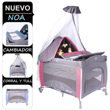 CUNA CORRAL EBABY NOA780 MULTICOLOR CON LLANTAS Y FRENO