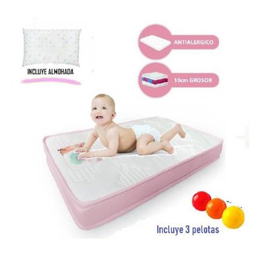 COLCHÓN PARA CUNA CON ALMOHADA ROSADO 67 X 10 X 110CM