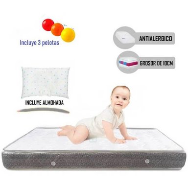 COLCHÓN PARA CUNA CON ALMOHADA PLOMO 67 X 10 X 110CM