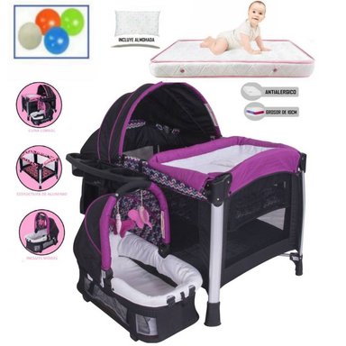 CUNA CORRAL EBABY ZYBELA MULTICOLOR CON CAMBIADOR Y COLCHÓN