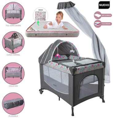 CUNA CORRAL EBABY DACORA MULTICOLOR Y COLCHÓN CON PELOTAS