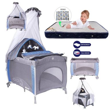CUNA CORRAL EBABY NOA MULTICOLOR Y COLCHÓN