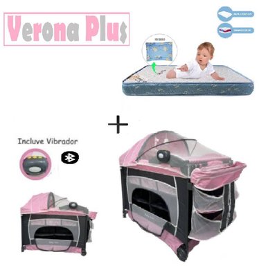CUNA BABY KITS VERONICA PLUS METAL ROSADO COLCHON CON 2 NIVELES