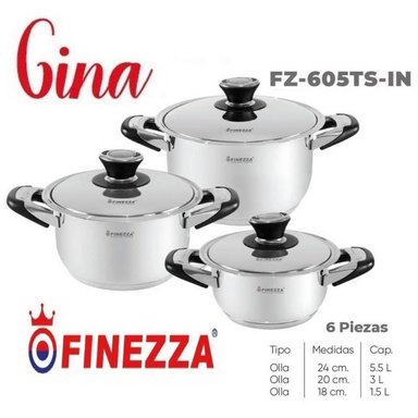 SET OLLAS FINEZZA FZ-605TS-IN ACERO GINA 6 PZAS