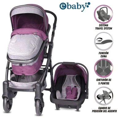 COCHE CUNA EBABY TAINY DELUXE MORADO PORTA BEBE