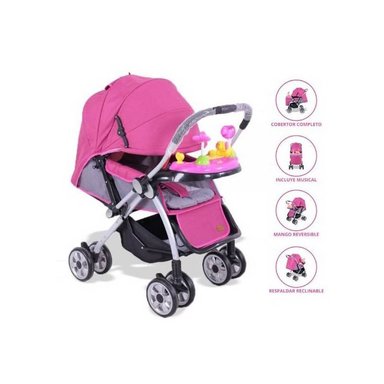 COCHE CUNA MUSICAL CONFORT ROSADO