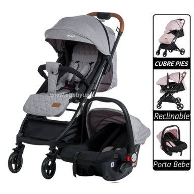 COCHE CUNA EBABY HAPPY TRAVEL PLOMO CON PORTABEBE
