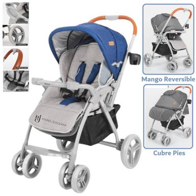 COCHE CUNA BABY HAPPY BARCELONA BC-1142 AZUL REVERSIBLE