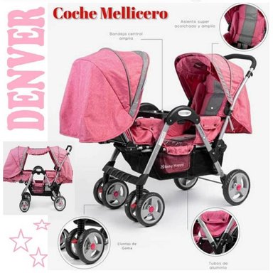 COCHE MELLICERO DENVER ROSA ROSA TREN CON BANDEJA CENTRAL AMPLIA