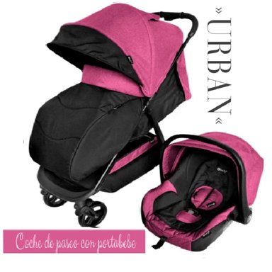COCHE PASEO EBABY URBAN EB133 ROSA CON PORTABEBÉ