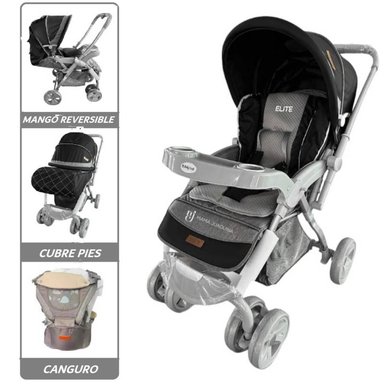 COCHE CUNA ELITE1 NEGRO ELITE DEPORTIVO CON CANGURO