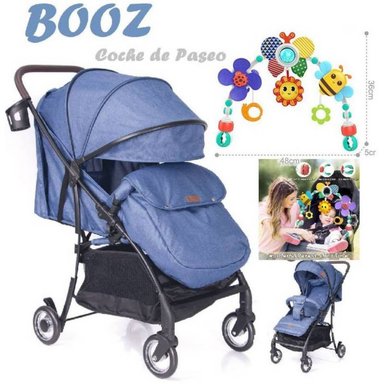 COCHE PASEO EBABY BOOZ AZUL CON ARO DE JUGUETE 5 EN 1
