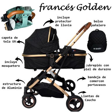 COCHE MOISÉS FRANCÉS NEGRO GOLDEN PORTABIBERON