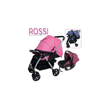 COCHE TRAVEL SYSTEM EBABY ROSSI ROSADO CON PORTABEBÉ TERRY