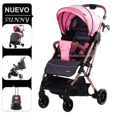 COCHE CUNA EBABY SUNNY EB124 ROSADO MALETA DE ACERO