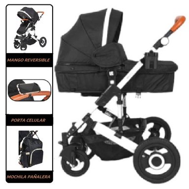 COCHE MOISÉS BABY HAPPY ENZO BC-511A MULTICOLOR CON MOCHILA Y PAÑALERA