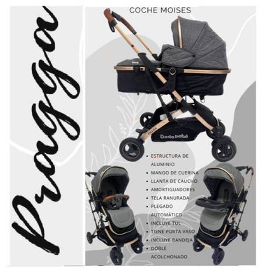 COCHE CUNA PRAGA GRIS MOISÉS REVERSIBLE