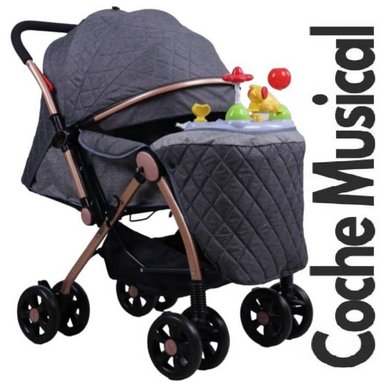 COCHE CUNA DORADO NEGRO CON BANDEJA MUSICAL PARA BEBES