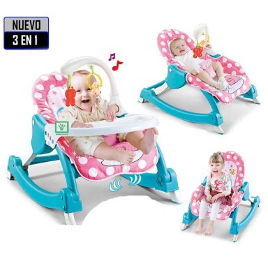 SILLA DE COMER PARA BEBE IDEAL MECEDORA 3 EN 1 VIBRADOR Y TOYS ROSADO