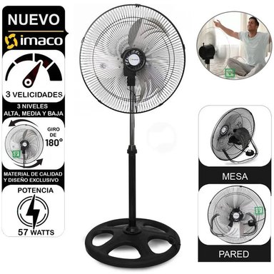 VENTILADOR PIE IMACO 57 WATTS FSM370 3 EN 1 18 METALICO
