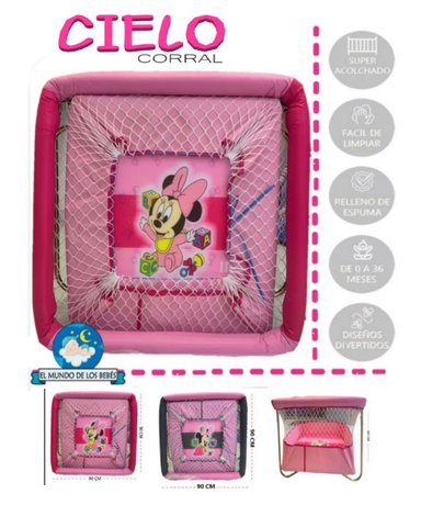 CORRAL PARA BEBES ACOLCHADO CIELO ROSADO