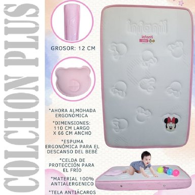 COLCHÓN PLUS PARA BEBÉ BORDES ANIMADO ROSADO110X66CM