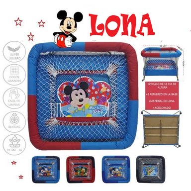 CUNA CORRAL LONA METAL CON RUEDAS  PLASTIFICADA MULTICOLOR