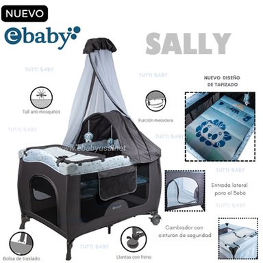 CUNA CORRAL CON MECEDORA SALLY 716-4 - GRIS CELESTE