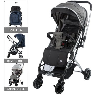 COCHE CUNA MALETA MANGO REVERSIBLE TURIN GRIS OSCURO