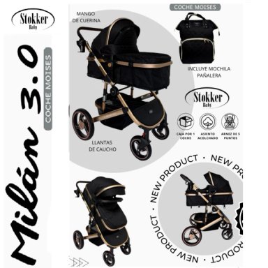 COCHE MOISES MILAN 3.0 STOKKER BABY CON MOCHILA PAÑALERA