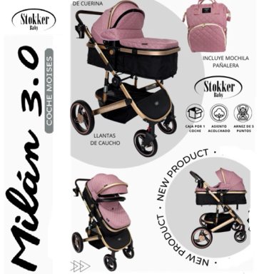 COCHE MOISES MILAN 3.0 STOKKER BABY CON MOCHILA PAÑALERA