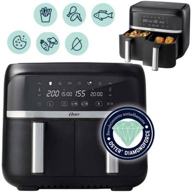 FREIDORA DE AIRE DUAL OSTER DE 7.6L CON RECUBRIMIENTO DIAMONDFORCE CKSTAF7MCDDF