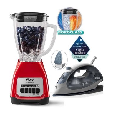 COMBO PLANCHA COMPACTA OSTER Y LICUADORA DE 2V CON PULSADOR ROJA
