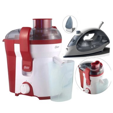 COMBO PLANCHA COMPACT AZUL NIEBLA OSTER Y EXTRACTOR DE JUGOS 400W ROJO