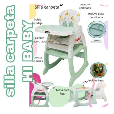 SILLA CON CARPETA 3 EN 3 COMER/ESTUDIAR/JUGAR GATO VERDE