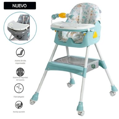 SILLA DE COMER PLEGABLE CON RUEDAS DOBLE BANDEJA LULU
