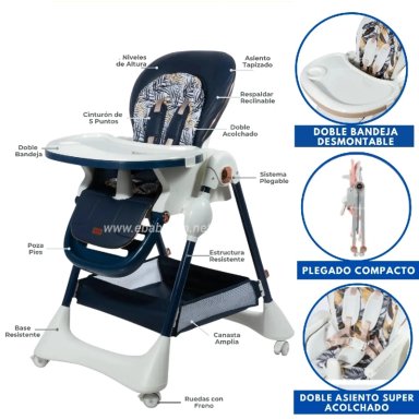 SILLA DE COMER WROWI RESPALDAR RECLINABLE PEGABLE -AZUL