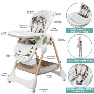 SILLA DE COMER WROWI RESPALDAR RECLINABLE PEGABLE -BLANCO