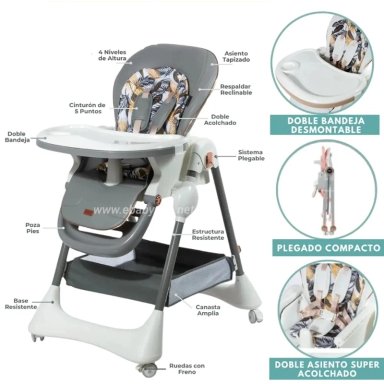 SILLA DE COMER WROWI RESPALDAR RECLINABLE PEGABLE -GRIS