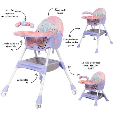 SILLA DE COMER CON DISEÑO HELLO BABY 2 EN 1