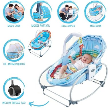 MECEDORA PARA BEBÉ VERSATILE MUSICAL 6 EN 1 COLOR AZUL