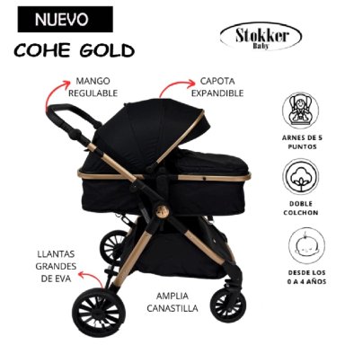 COCHE MOISES GOLD MANGO REGULABLE STOKKER BABY