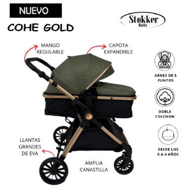 COCHE MOISES GOLD MANGO REGULABLE STOKKER BABY