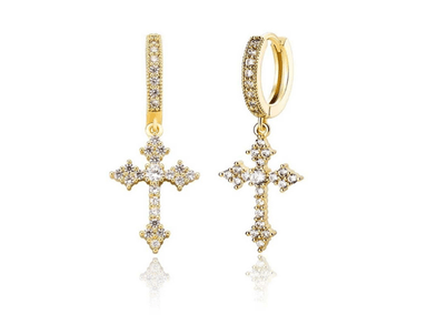 ARETES DE CRUZ BAÑADOS EN ORO UNISEX