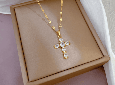 COLLAR DE CRUZ PARA MUJER BAÑADO EN ORO 18K - 3