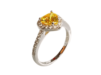 ANILLO DE COMPROMISO DE PLATA BAÑADO EN ORO BLANCO MODELO 614 ÁMBAR