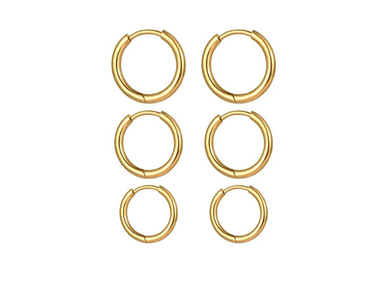 TRÍO DE ARETES DE PLATA 925 MODELO HUGGIES DORADO UNISEX - 2
